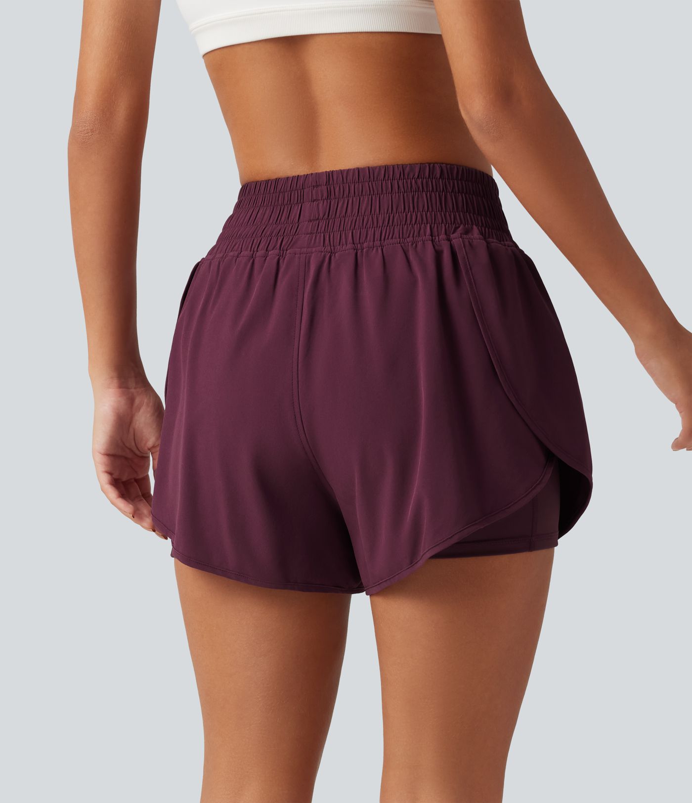 Breezeful™ High Waisted 2-in-1 Crossover Curved Hem Quick Dry Running Shorts 3'' with Pockets