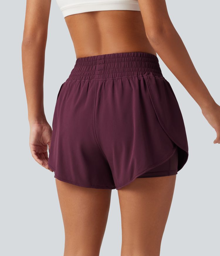 Breezeful™ High Waisted 2-in-1 Crossover Curved Hem Quick Dry Running Shorts 3'' with Pockets