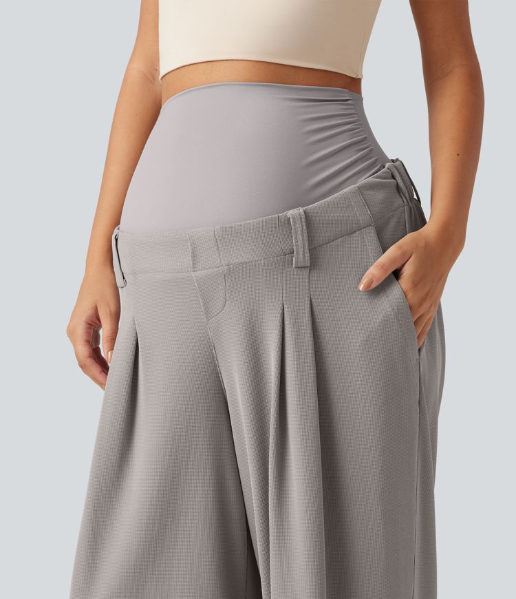 Halara Flex™ Super High Waisted Wide Leg Waffle Maternity Work Pants with Pockets
