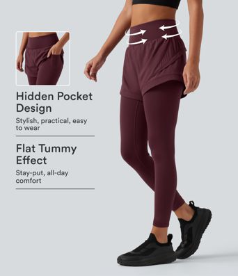 Breezeful™ High Waisted Tummy Control 2-in-1 Quick Dry Running Trousers with Pockets