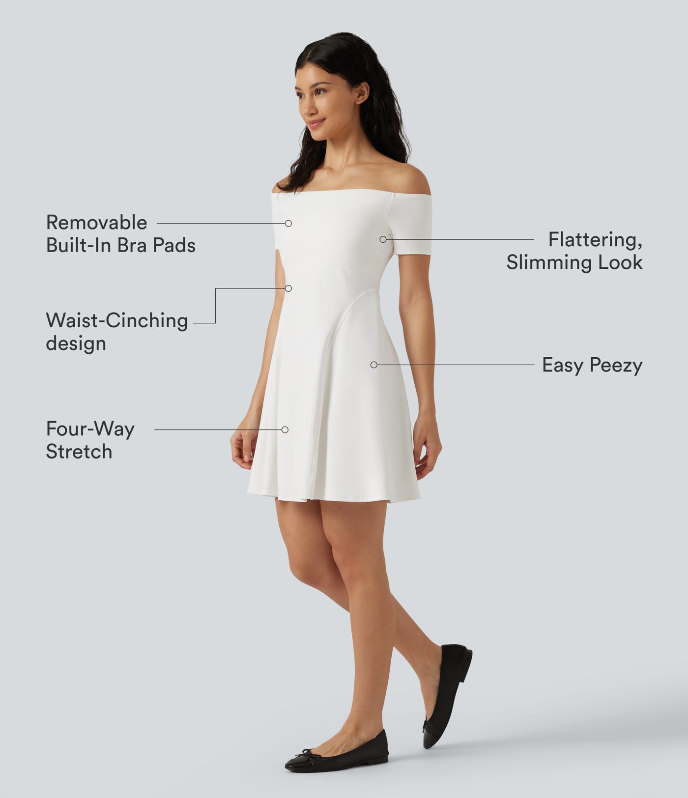 SoftlyZero™ Plush Off Shoulder Short Sleeve Built-in Bra Mini Casual Dress B-DD Cups SoftlyZero™ Plush Off Shoulder Short Sleeve Built-in Bra Mini Casual Dress B-DD Cups