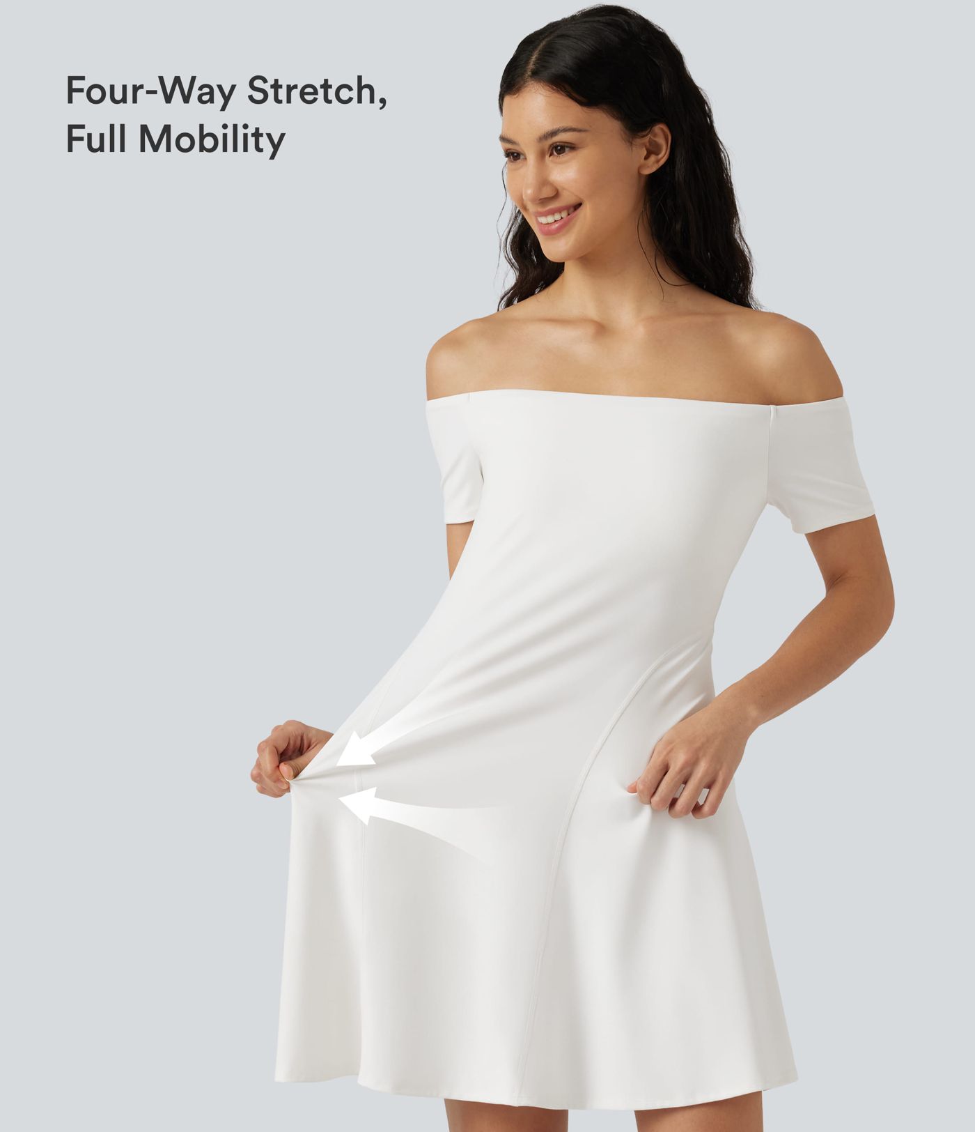 SoftlyZero™ Plush Off Shoulder Short Sleeve Built-in Bra Mini Casual Dress B-DD Cups SoftlyZero™ Plush Off Shoulder Short Sleeve Built-in Bra Mini Casual Dress B-DD Cups