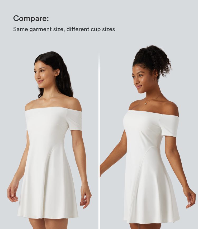 SoftlyZero™ Plush Off Shoulder Short Sleeve Built-in Bra Mini Casual Dress B-DD Cups SoftlyZero™ Plush Off Shoulder Short Sleeve Built-in Bra Mini Casual Dress B-DD Cups