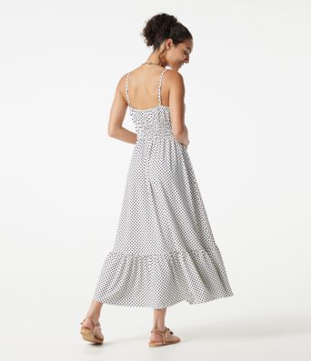 Fließendes Midi-Slipkleid mit Punkten und vorderer Bindung, lässig Fließendes Midi-Slipkleid mit Punkten und vorderer Bindung, lässig