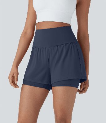 SoftlyZero™ Short de Yoga Aérien Taille Haute Super 2-en-1 Cool Touch de 5 pouces avec Poches