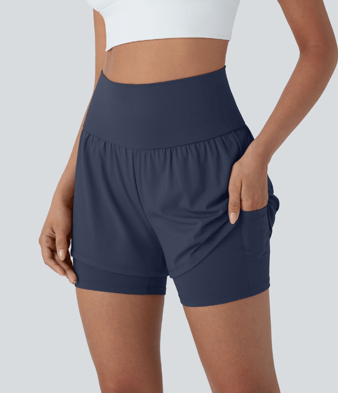 SoftlyZero™ Short de Yoga Aérien Taille Haute Super 2-en-1 Cool Touch de 5 pouces avec Poches