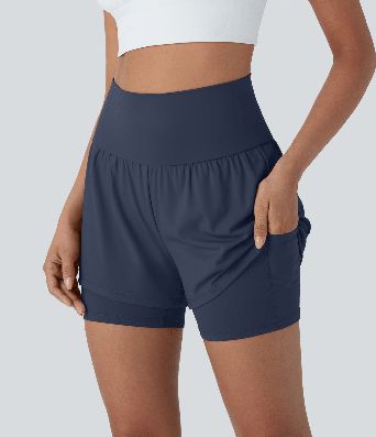 SoftlyZero™ Short de Yoga Aérien Taille Haute Super 2-en-1 Cool Touch de 5 pouces avec Poches