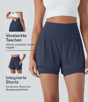 SoftlyZero™ Short de Yoga Aérien Taille Haute Super 2-en-1 Cool Touch de 5 pouces avec Poches