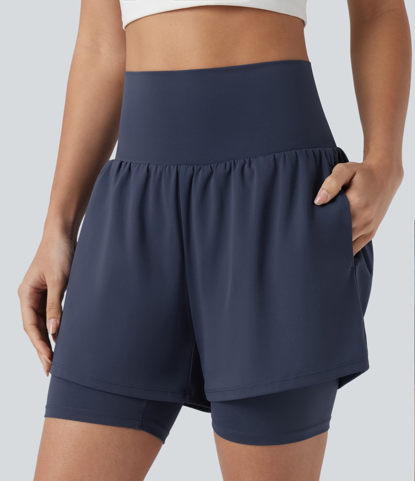 Softlyzero™ Airy - 2-in-1 Yoga-Shorts mit superhohem Bund, Seitentasche und InstantCool - 17,8 cm