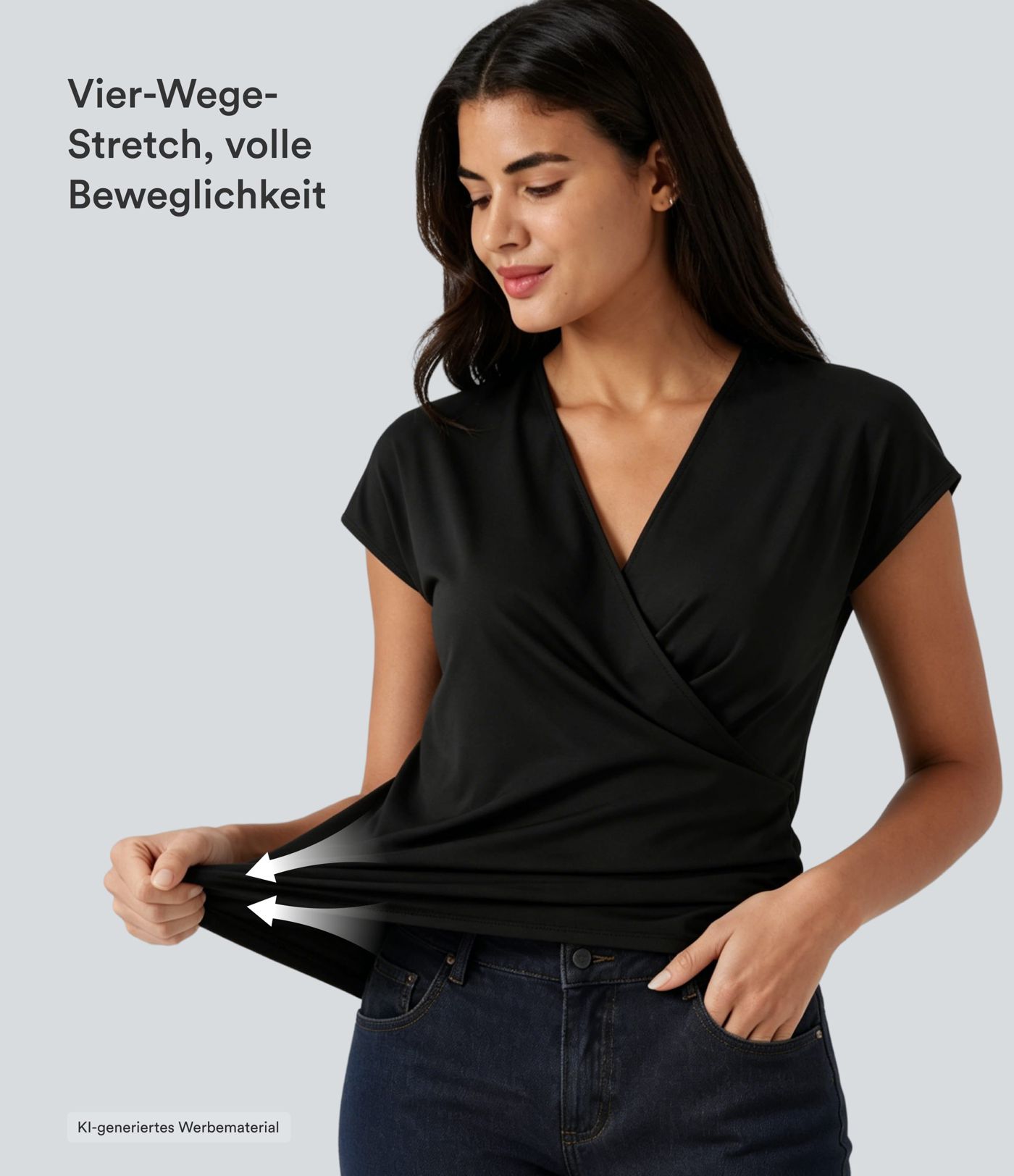 Blusa de trabajo sólida con escote en V, manga casquillo, cruzada y fruncida