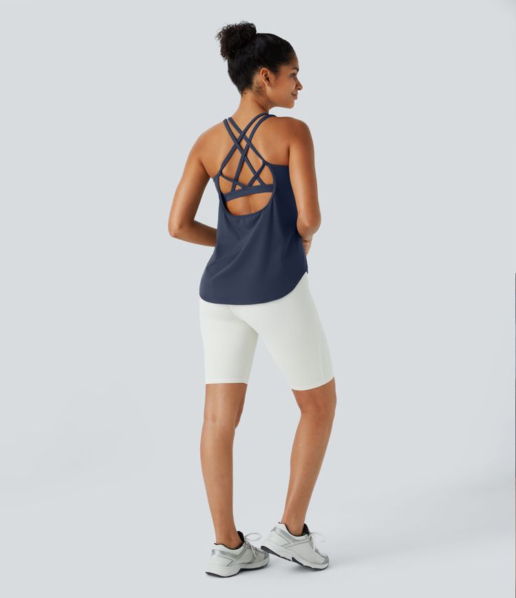 Halara UltraSculpt™ Rückenfreies Lauf-Tanktop mit U-Ausschnitt und überkreuztem, abgerundetem Saum Halara UltraSculpt™ Rückenfreies Lauf-Tanktop mit U-Ausschnitt und überkreuztem, abgerundetem Saum