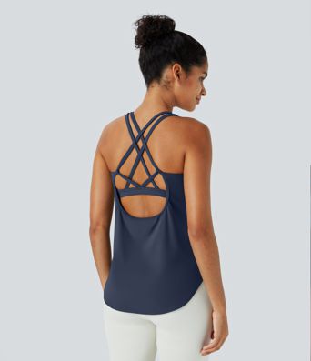 Halara UltraSculpt™ Rückenfreies Lauf-Tanktop mit U-Ausschnitt und überkreuztem, abgerundetem Saum Halara UltraSculpt™ Rückenfreies Lauf-Tanktop mit U-Ausschnitt und überkreuztem, abgerundetem Saum