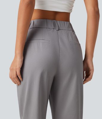 Pantalon chino en coton taille haute à coupe fuselée, style travail, avec poches Pantalon chino en coton taille haute à coupe fuselée, style travail, avec poches
