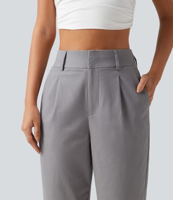 Pantalon chino en coton taille haute à coupe fuselée, style travail, avec poches Pantalon chino en coton taille haute à coupe fuselée, style travail, avec poches
