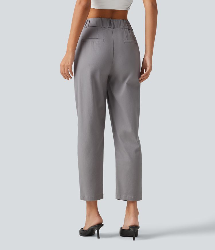 Pantalon chino en coton taille haute à coupe fuselée, style travail, avec poches Pantalon chino en coton taille haute à coupe fuselée, style travail, avec poches