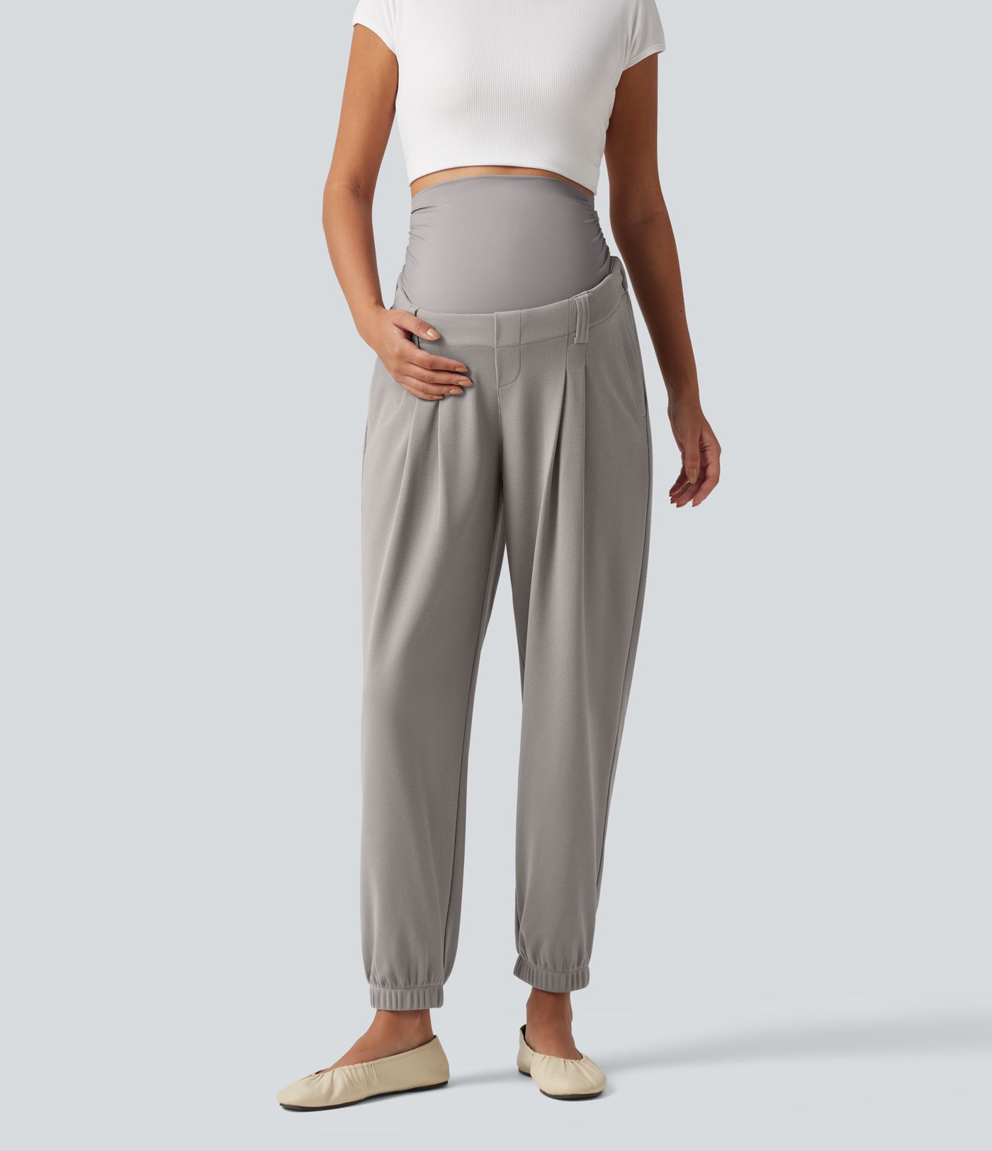 Lässige, schmal zulaufende Umstands-Joggers mit superhohem Bund, Seitentaschen und Waffelstoff