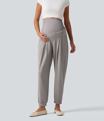 Lässige, schmal zulaufende Umstands-Joggers mit superhohem Bund, Seitentaschen und Waffelstoff