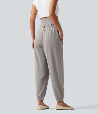 Lässige, schmal zulaufende Umstands-Joggers mit superhohem Bund, Seitentaschen und Waffelstoff