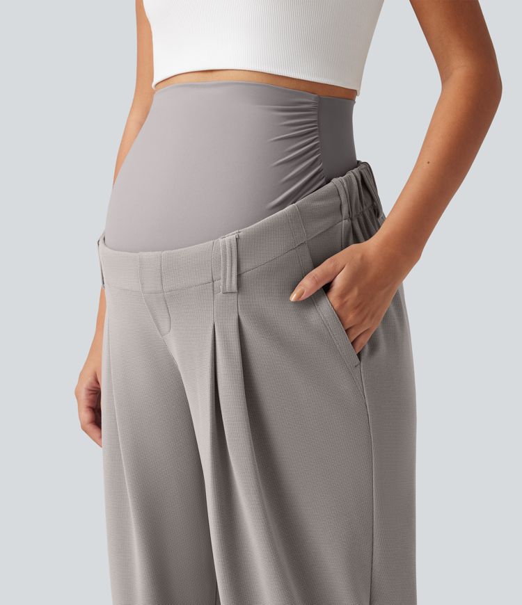 Lässige, schmal zulaufende Umstands-Joggers mit superhohem Bund, Seitentaschen und Waffelstoff