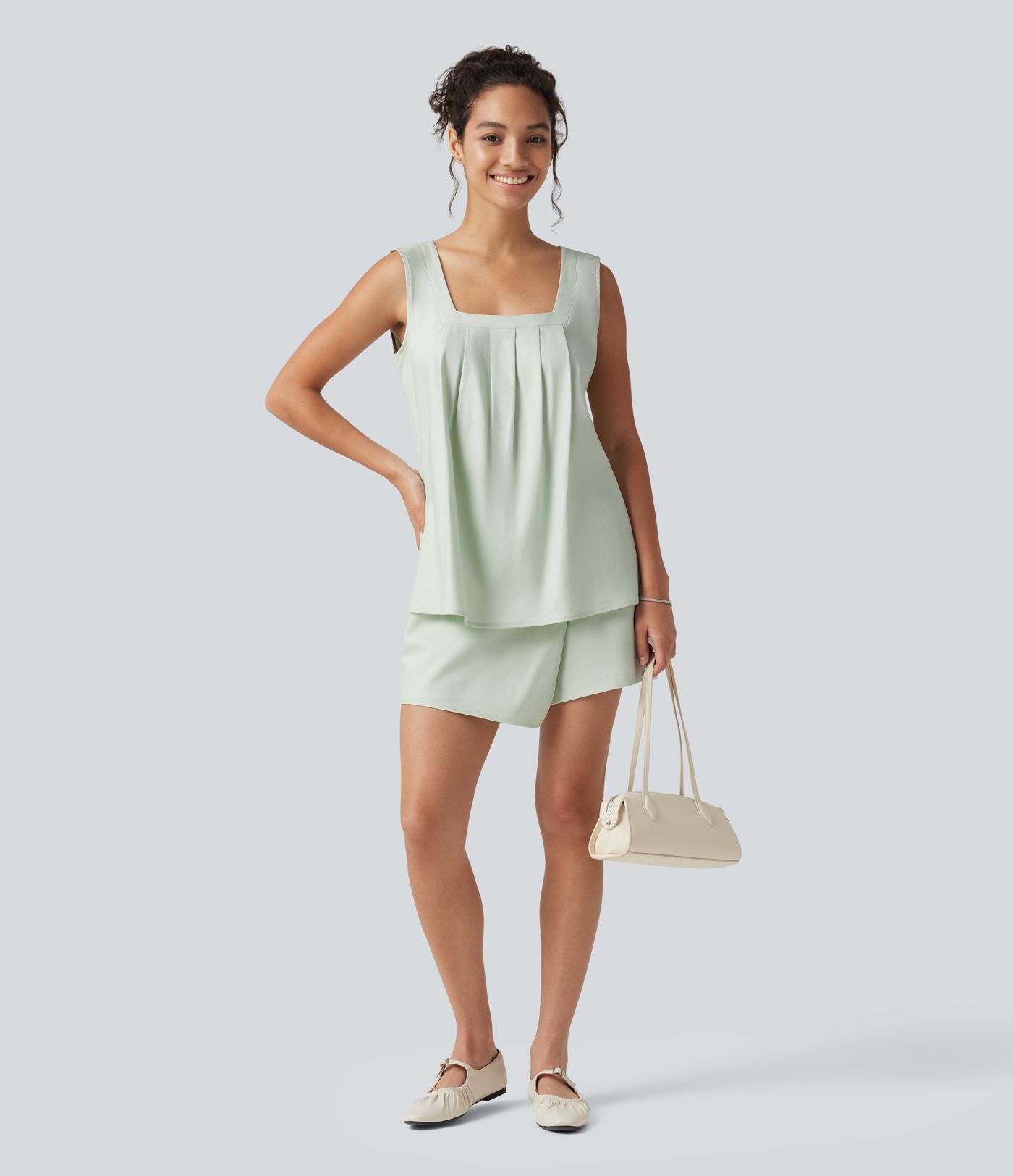 Square Neck Casual Linen-Blend Tank Top