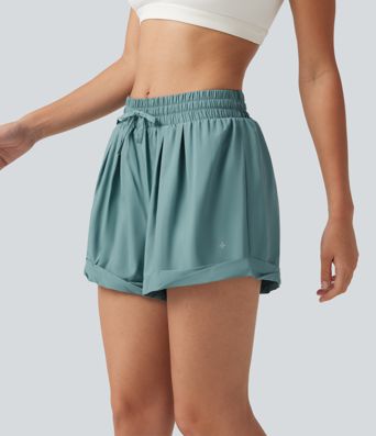 Mid Rise Drawstring 2-in-1 Baggy Running Shorts with Pocket