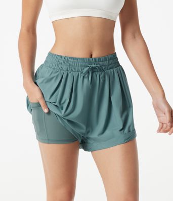 Mid Rise Drawstring 2-in-1 Baggy Running Shorts with Pocket
