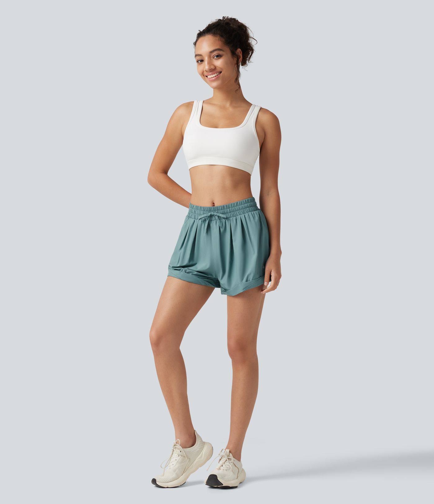 Mid Rise Drawstring 2-in-1 Baggy Running Shorts with Pocket