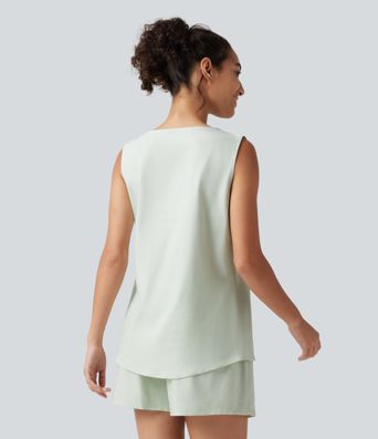 Square Neck Casual Linen-Blend Tank Top
