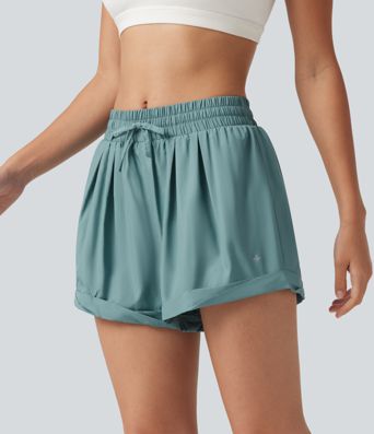 Mid Rise Drawstring 2-in-1 Baggy Running Shorts with Pocket