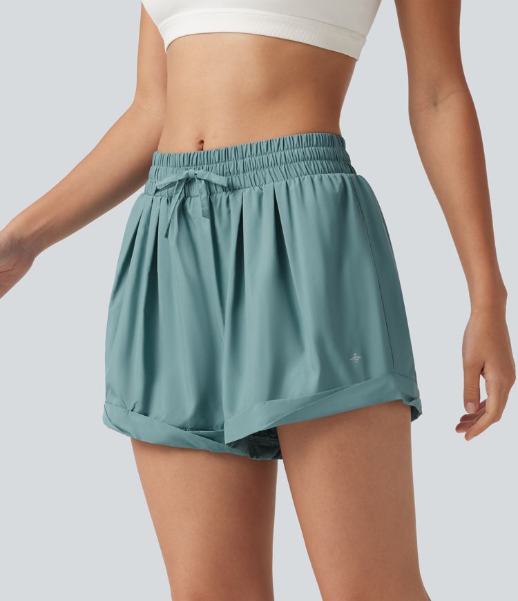 Mid Rise Drawstring 2-in-1 Baggy Running Shorts with Pocket