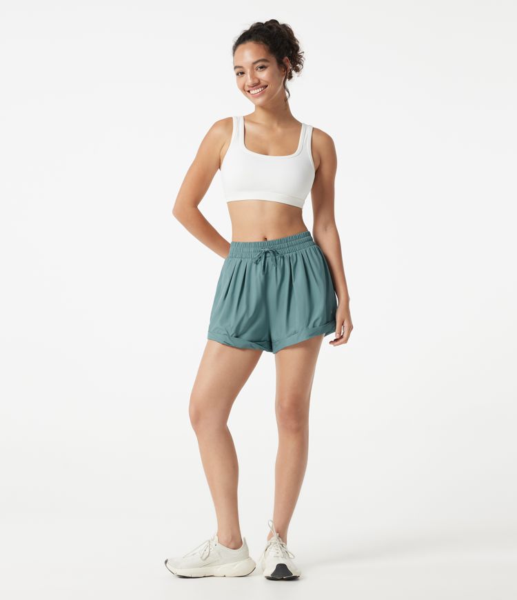 Mid Rise Drawstring 2-in-1 Baggy Running Shorts with Pocket