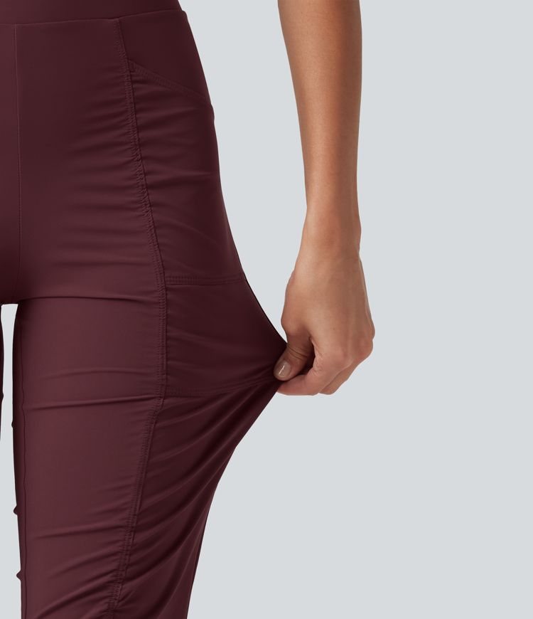 Pantalones ajustados de running de talle alto con fruncido, secado rápido y bolsillos.