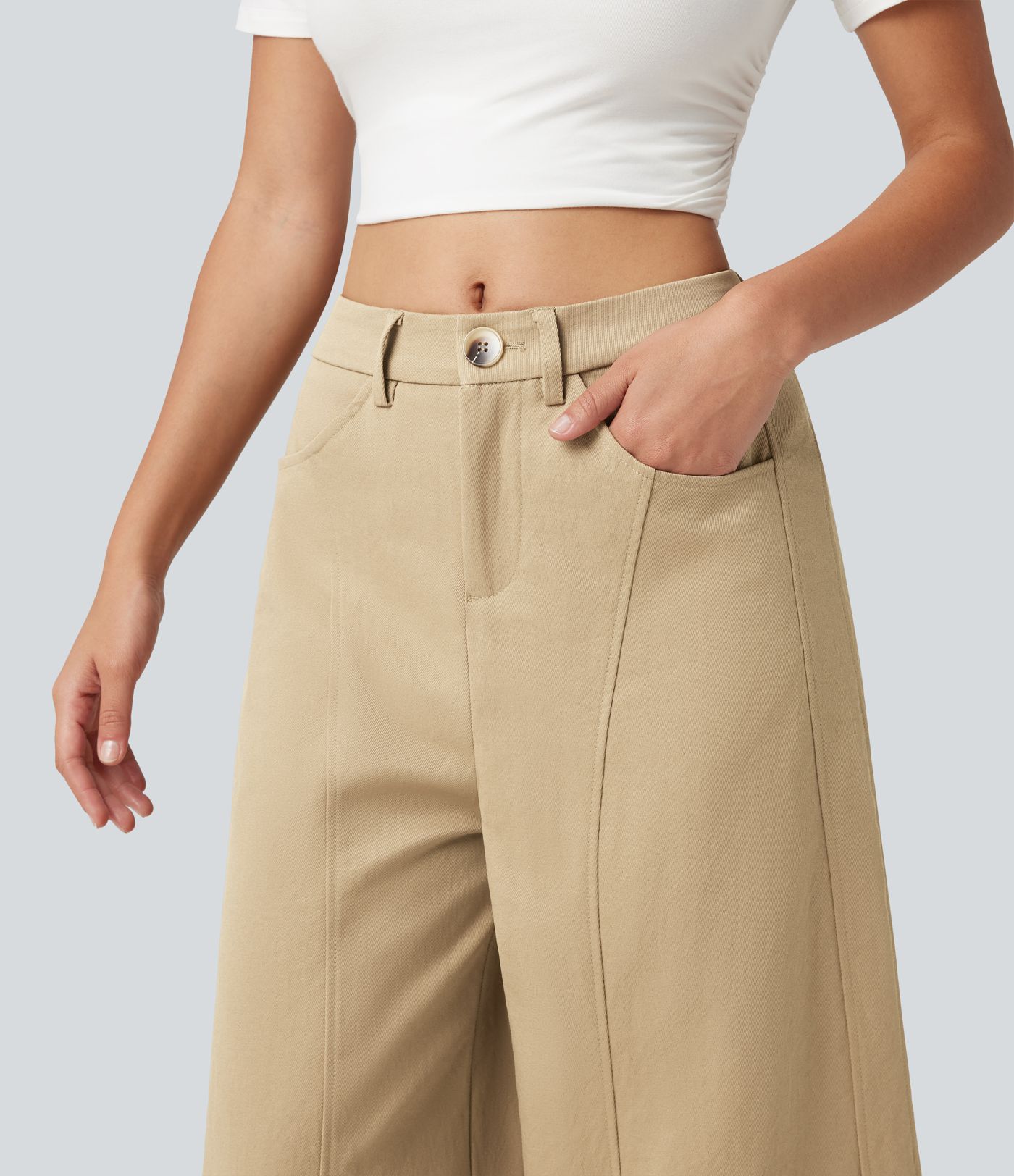 Mid Rise Casual Barrel Leg Pants with Pockets Mid Rise Casual Barrel Leg Pants with Pockets