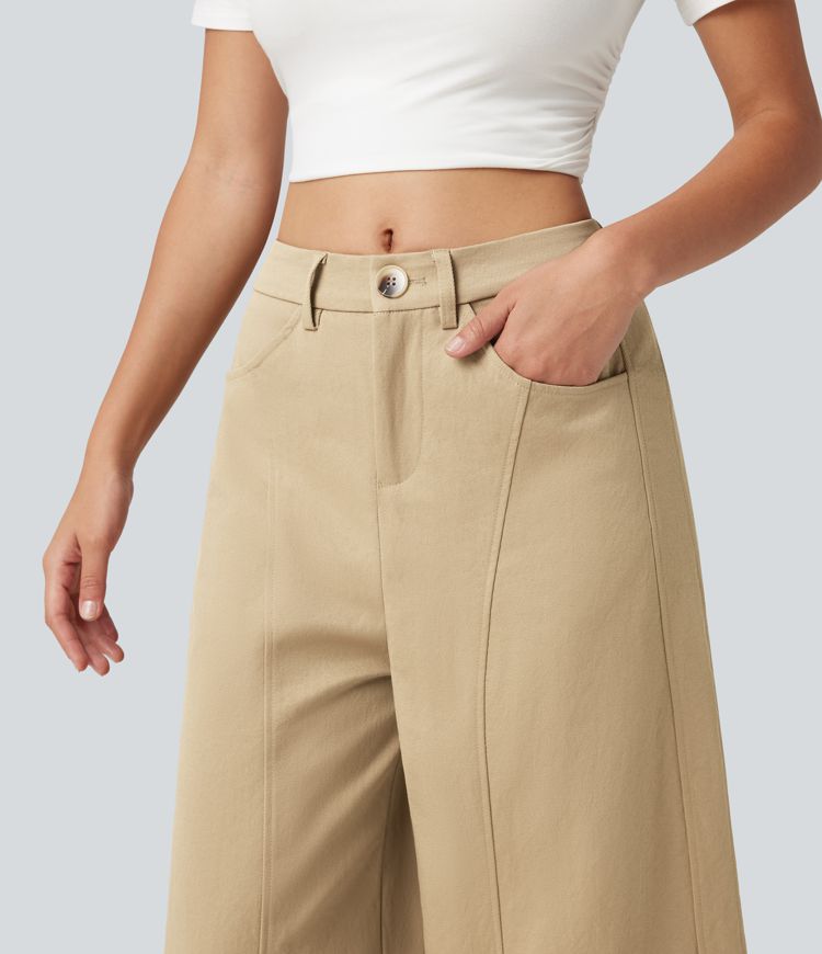 Mid Rise Casual Barrel Leg Pants with Pockets Mid Rise Casual Barrel Leg Pants with Pockets