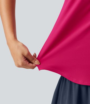 U Neck Built-in Bra Curved Hem Cool Touch Quick Dry Yoga Tank Top-UPF50+