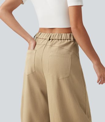 Mid Rise Casual Barrel Leg Pants with Pockets Mid Rise Casual Barrel Leg Pants with Pockets