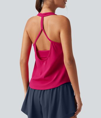 U Neck Built-in Bra Curved Hem Cool Touch Quick Dry Yoga Tank Top-UPF50+