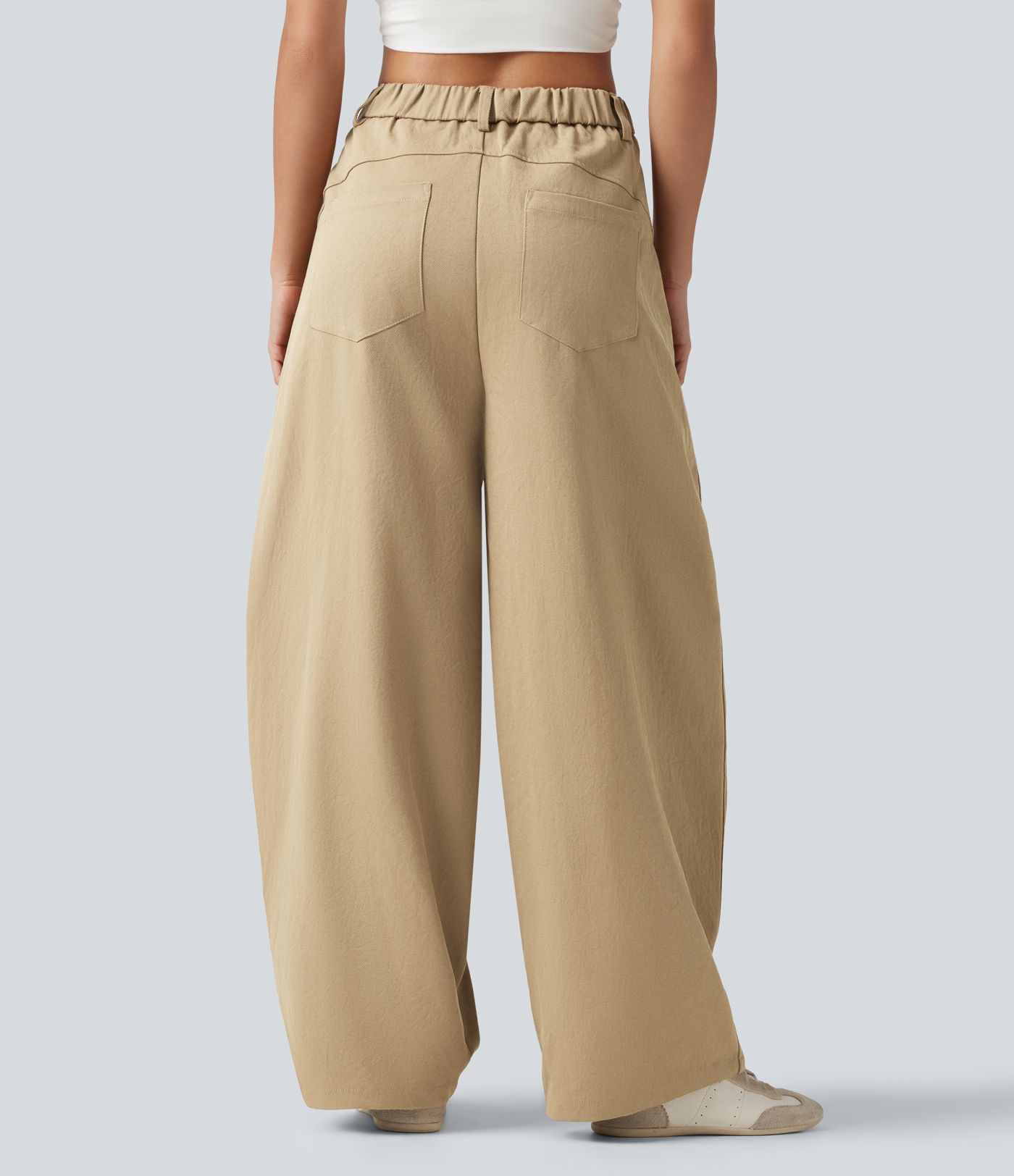 Mid Rise Casual Barrel Leg Pants with Pockets Mid Rise Casual Barrel Leg Pants with Pockets