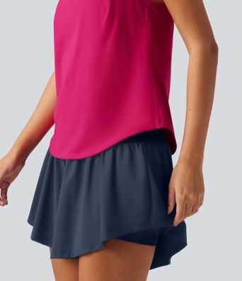 U Neck Built-in Bra Curved Hem Cool Touch Quick Dry Yoga Tank Top-UPF50+
