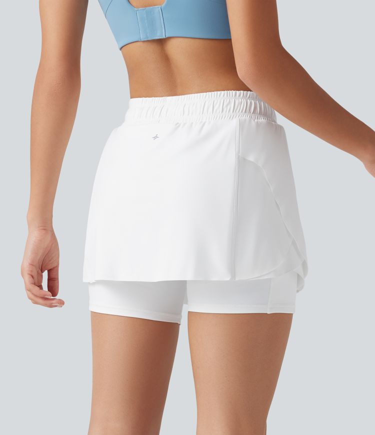 Softlyzero™ Airy Mid Rise Drawstring 2-in-1 Crossover Hem Cool Touch Mini Workout Skirt with Pockets