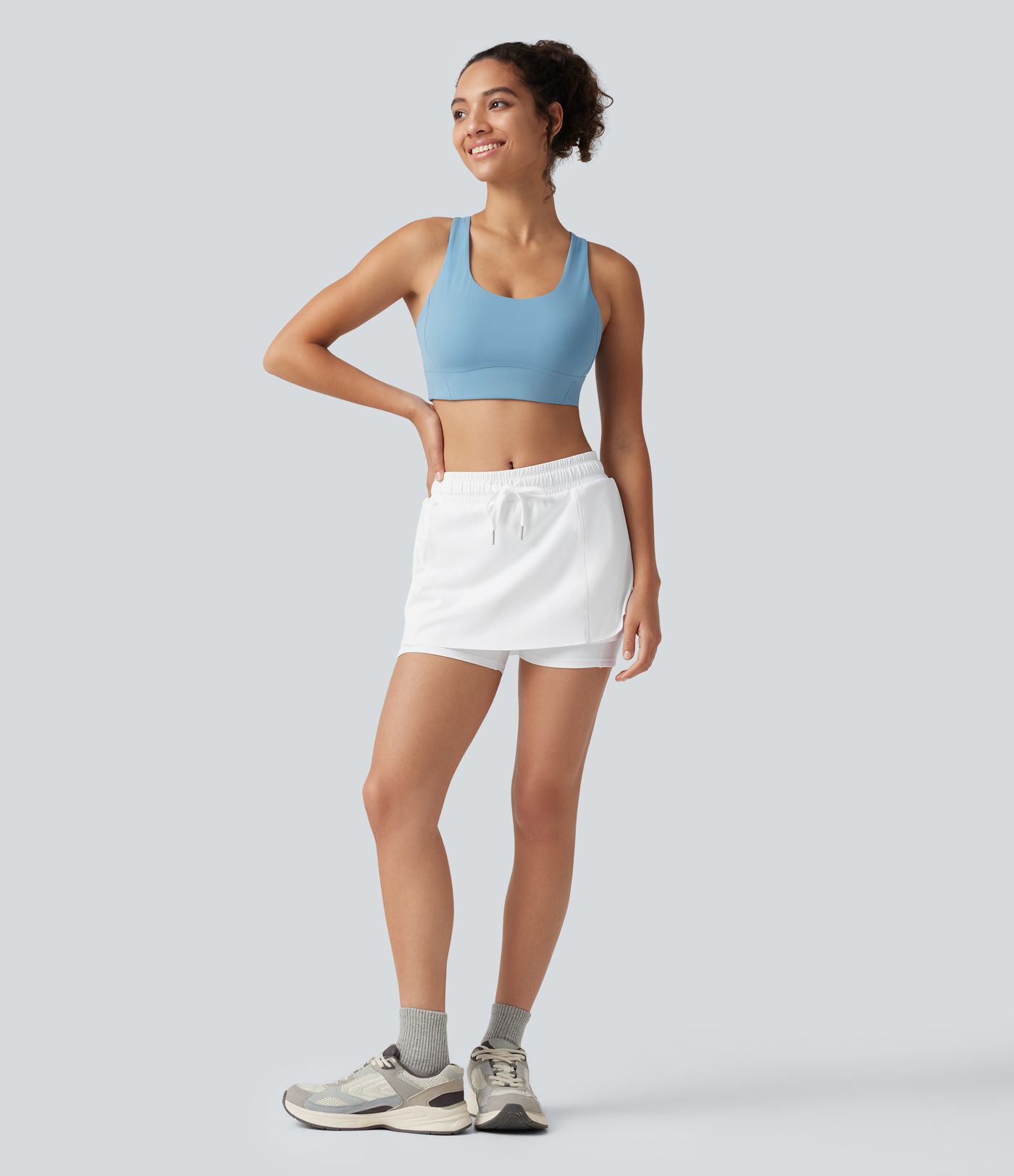 Softlyzero™ Airy Mid Rise Drawstring 2-in-1 Crossover Hem Cool Touch Mini Workout Skirt with Pockets
