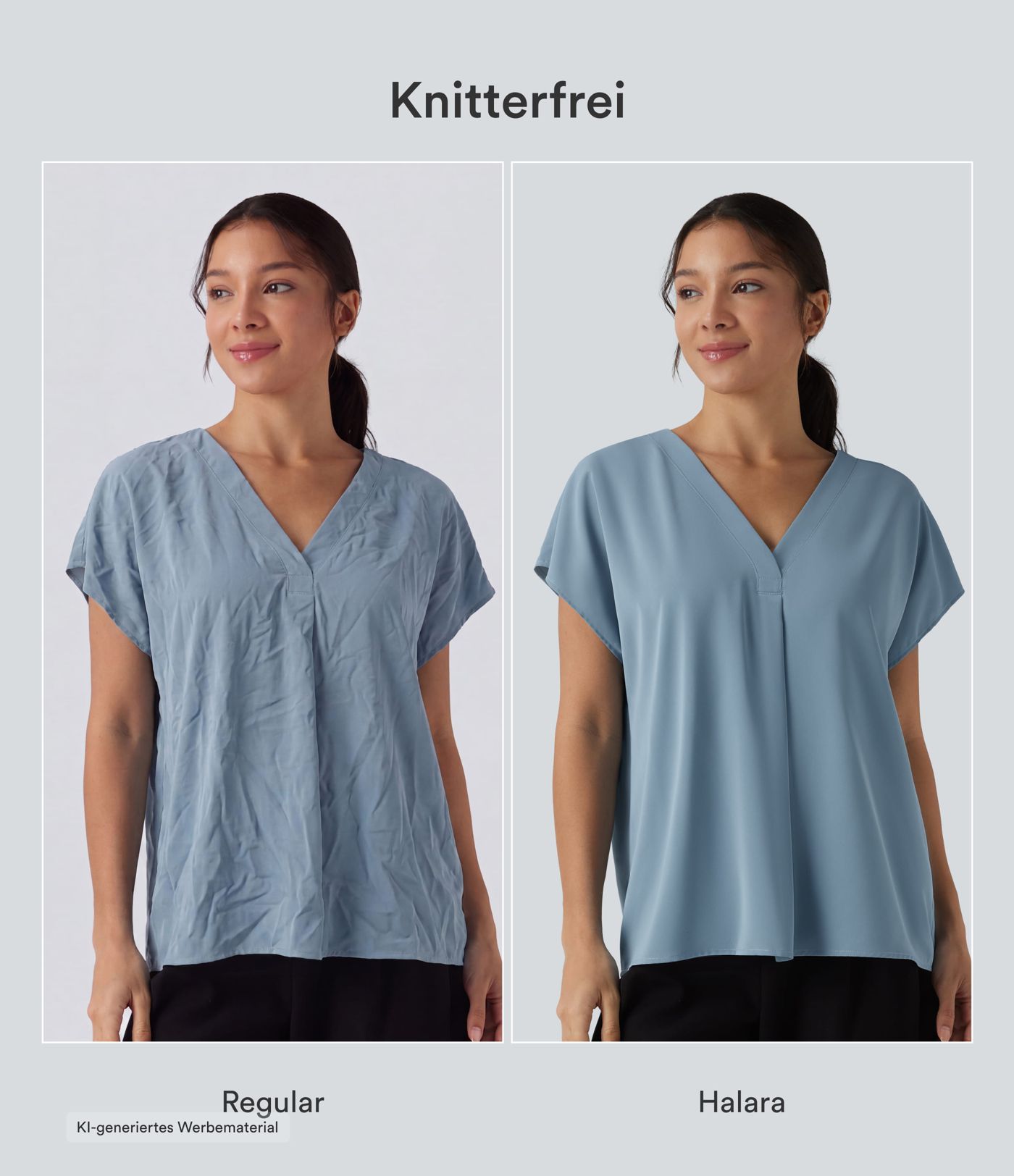 Oversized Arbeits-Bluse mit V-Ausschnitt und kurzen Ärmeln - knitterfrei