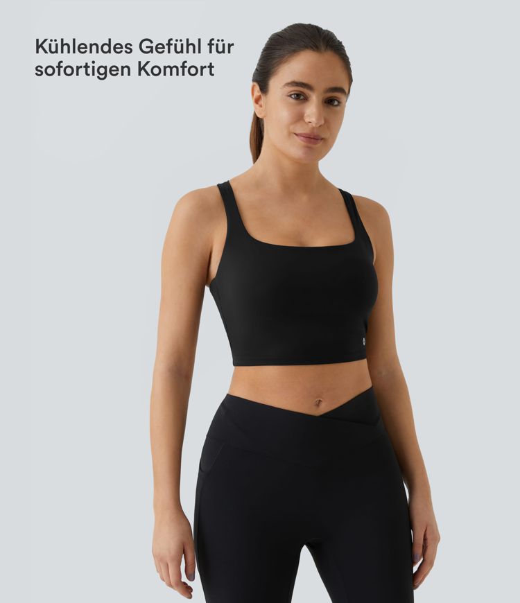 Softlyzero™ Airy - Kurzes, rückenfreies Yoga-Tanktop mit quadratischem Ausschnitt, überkreuzten Trägern und Cool Touch - A-C Cups, UPF50+