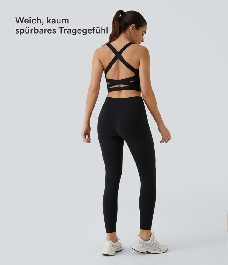 Softlyzero™ Airy - Kurzes, rückenfreies Yoga-Tanktop mit quadratischem Ausschnitt, überkreuzten Trägern und Cool Touch - A-C Cups, UPF50+
