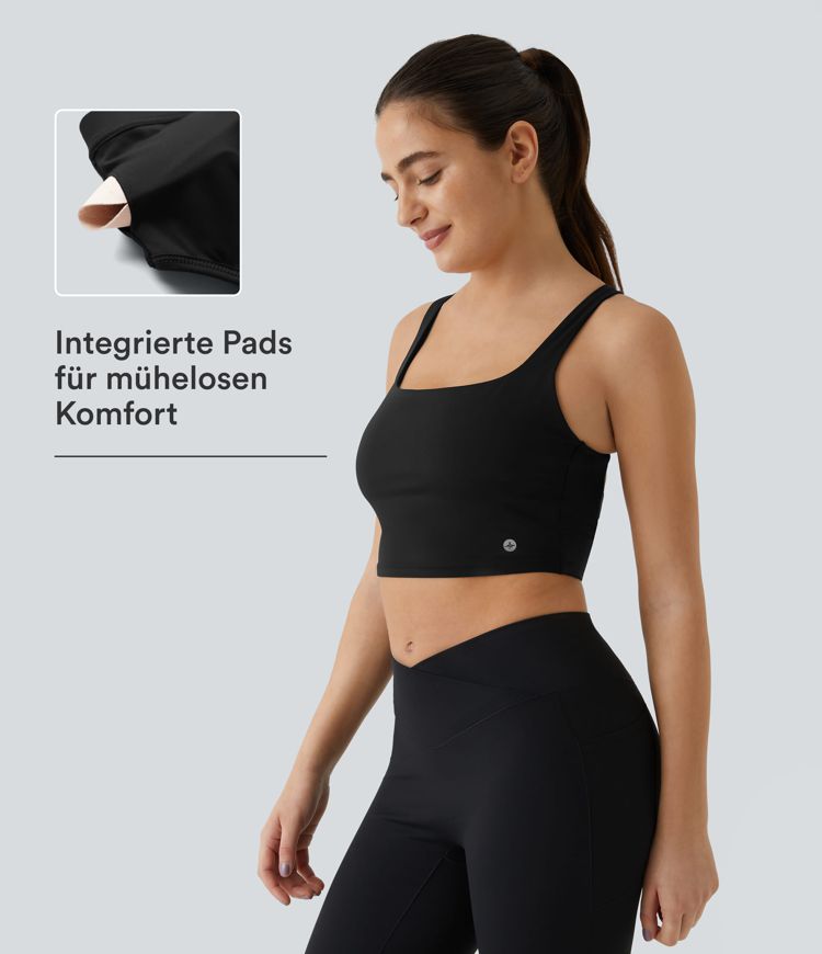 Softlyzero™ Airy - Kurzes, rückenfreies Yoga-Tanktop mit quadratischem Ausschnitt, überkreuzten Trägern und Cool Touch - A-C Cups, UPF50+
