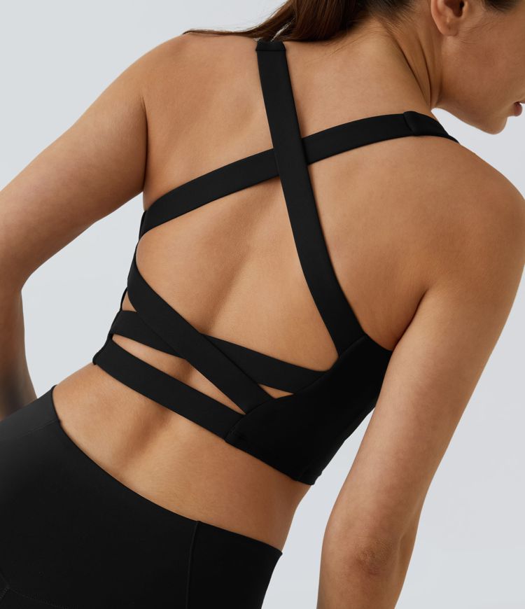 Softlyzero™ Airy - Kurzes, rückenfreies Yoga-Tanktop mit quadratischem Ausschnitt, überkreuzten Trägern und Cool Touch - A-C Cups, UPF50+