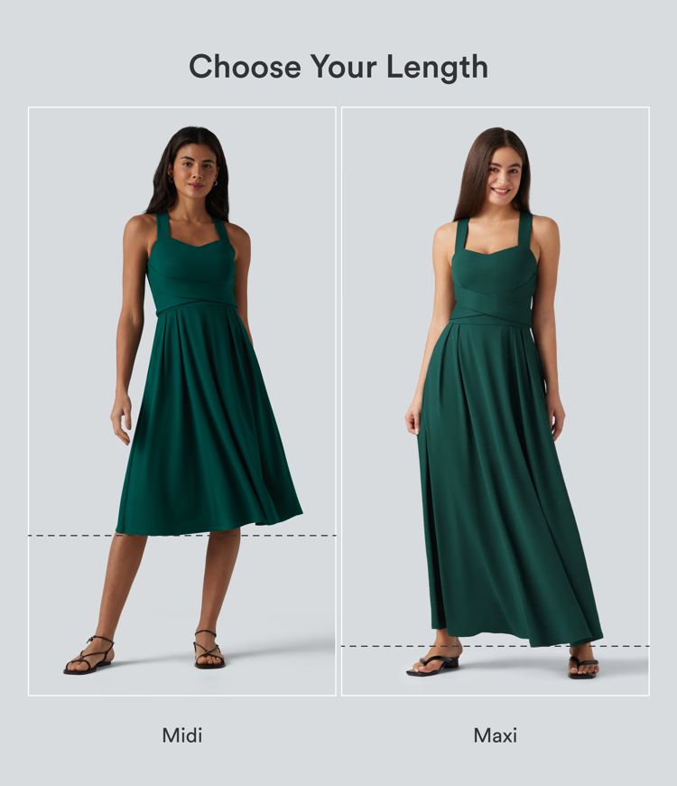 Sweetheart Neck Sleeveless Crisscross Tie-back Midi Casual Flowy Dress with Pockets Sweetheart Neck Sleeveless Crisscross Tie-back Midi Casual Flowy Dress with Pockets