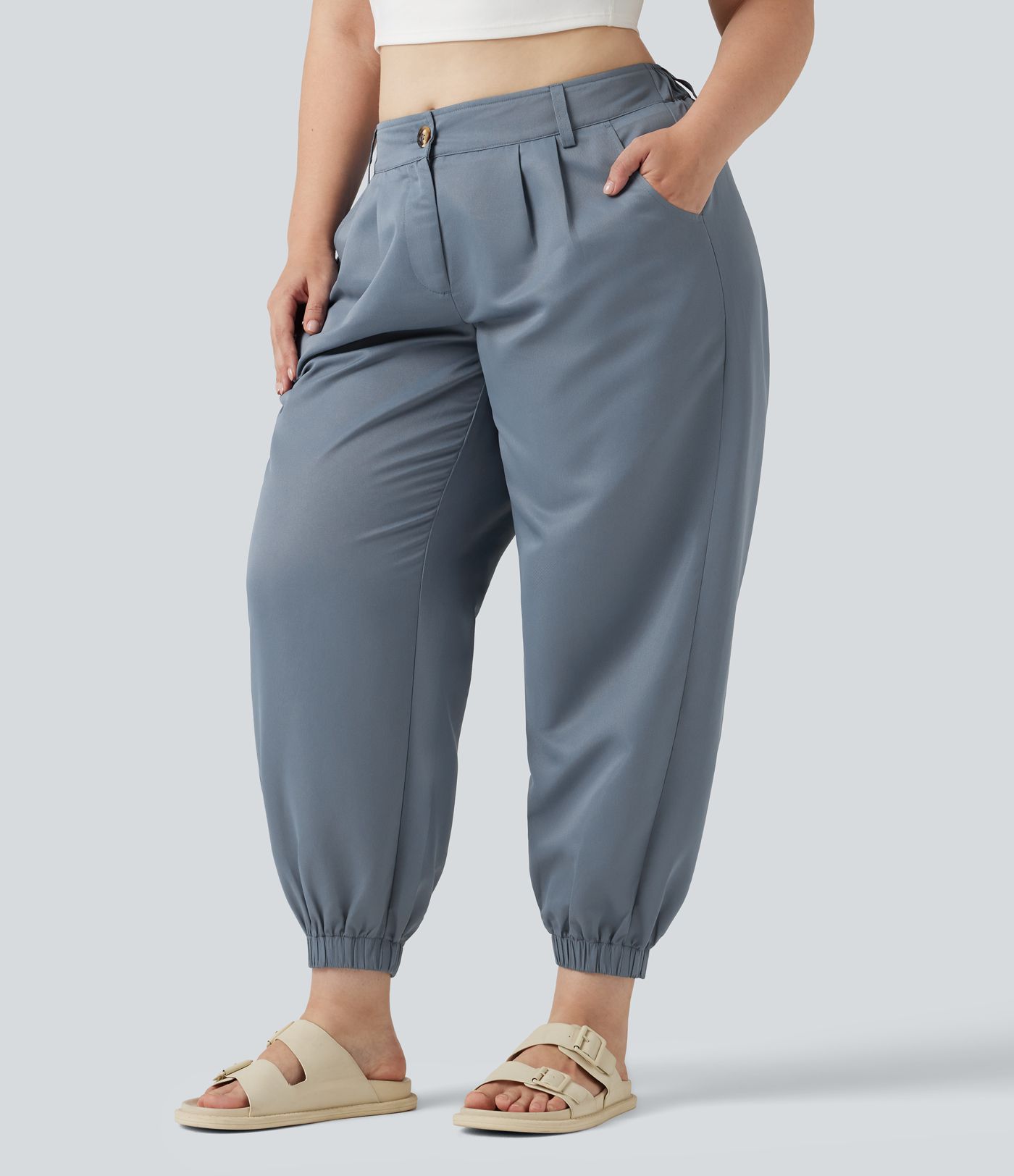 Plus Size Mid Rise Casual Joggers with Pockets Plus Size Mid Rise Casual Joggers with Pockets