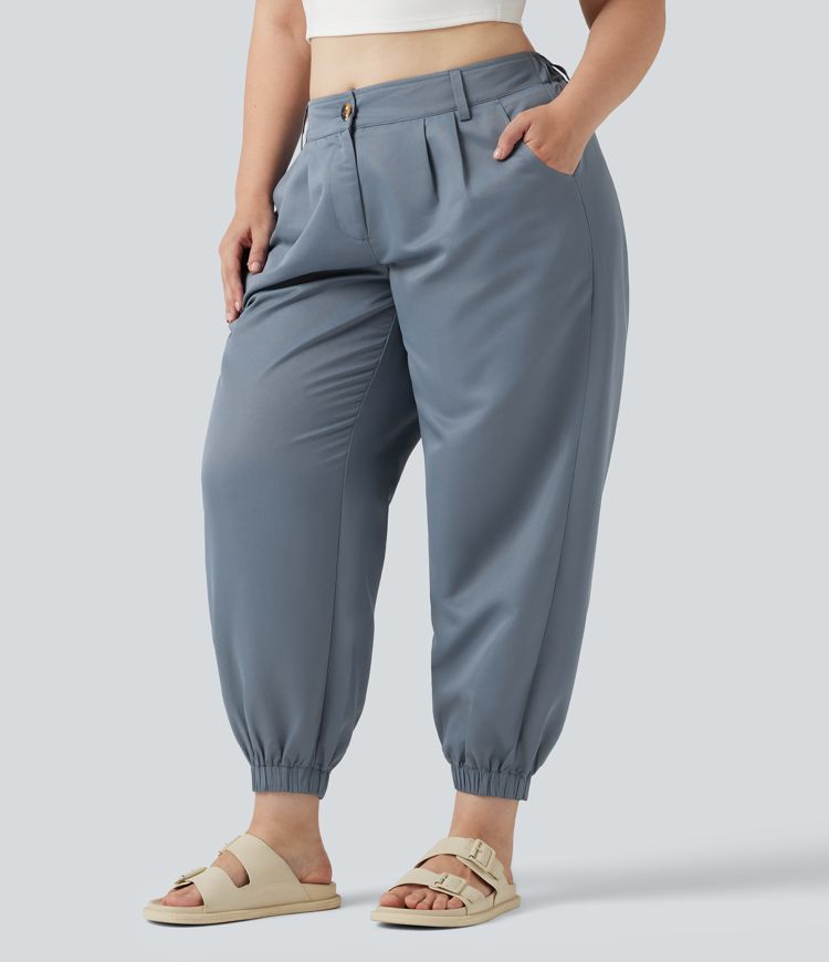 Plus Size Mid Rise Casual Joggers with Pockets Plus Size Mid Rise Casual Joggers with Pockets