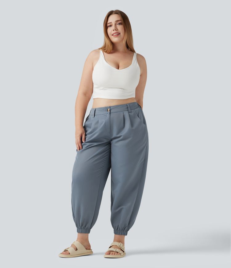 Plus Size Mid Rise Casual Joggers with Pockets Plus Size Mid Rise Casual Joggers with Pockets